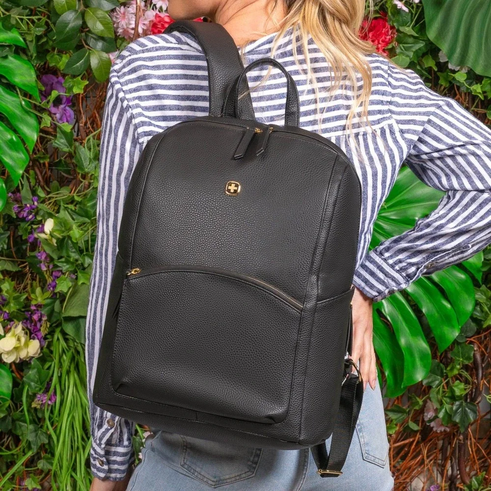 SwissGear Serenity Luxe Women's Laptop Backpack 13 Inch Black Pebbled Leather